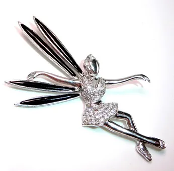 Pendentif or 585 diamants elfe fée, danseuse de ballet.