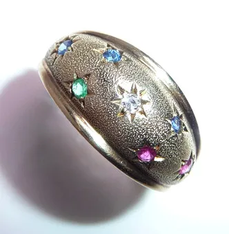 Ring 585 gold 0.03 ct diamond sapphire ruby emerald size 55 - 3.6 g starry sky.