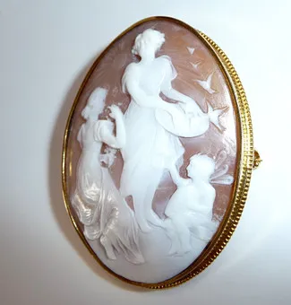 ANTIK broche hanger camee intaglio in 585 rosé goud 16g