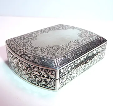 Antike Art Déco Puderdose Dose 900 Silber Houbigant, Paris um 1920.
