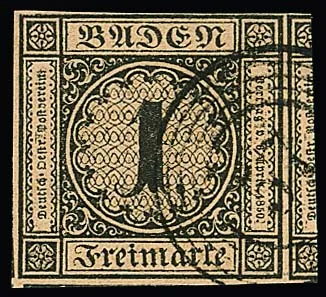 1 Kr. black/brownish, top complete, otherwise extremely large-margined luxury piece with adjacent stamps on the other three sides, NS "57", photo expertisation Stegmüller