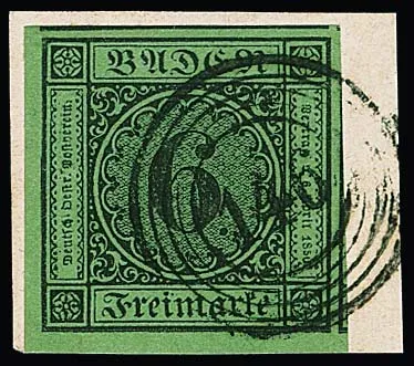 6 Kr. schw./grün, riesenrandige kleine linke untere Bogenecke auf Luxusbriefstück mit NS "146", sign. Köhler, alle Nebenmarken!