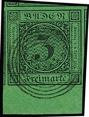 3 Kr. noir/vert, géant de coupe de luxe oblitéré, 9 mm de bord de feuille en bas, tous les autres côtés avec marques voisines, pièce exceptionnelle dans cet état, signé…
