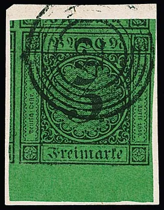 3 Kr. dark green, very wide margins, 6mm sheet margin at bottom, two sides with neighbouring stamps, on luxury cover piece with NS "42"