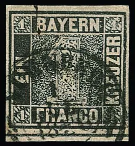 1 Kr. grey-black, plate 1, showpiece from bottom margin with clear K2 "Nürnberg" of 1 July 1850 (and tiny pen stroke), certificate Sem