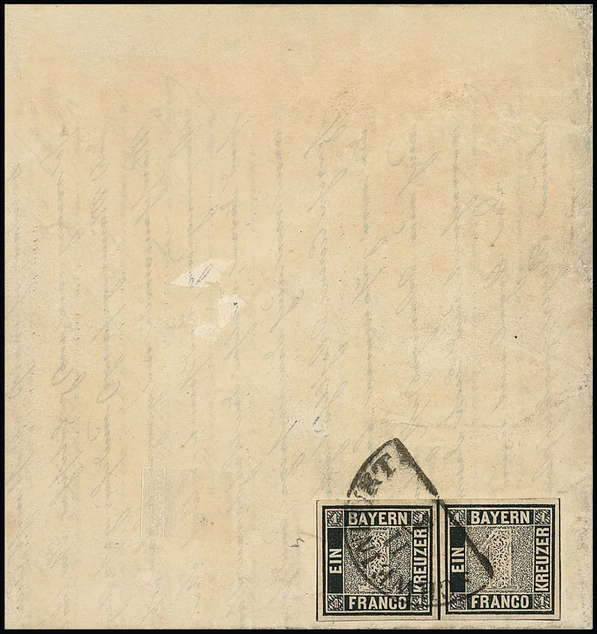 1 Kr. tiefschwarz, Platte I, breitrandiges waagerechtes Paar mit HK "Schweinfurt" und abgeschwächtem Federkreuz auf Drucksache der 2. Gewichtsstufe.…