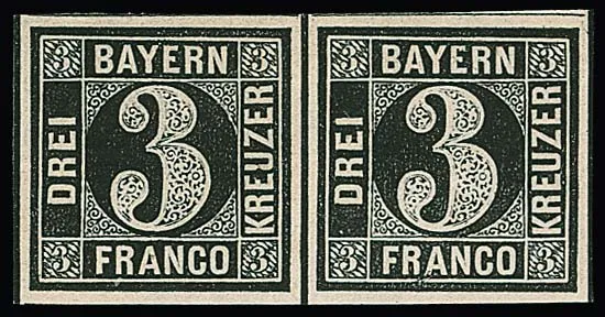 3 Kr. noir, Plaque I, paire d'essai non oblitérée. Le timbre seul n'est pas rare (Mi. 560,-), mais comme unité une rareté ! Photoexp. Brettl