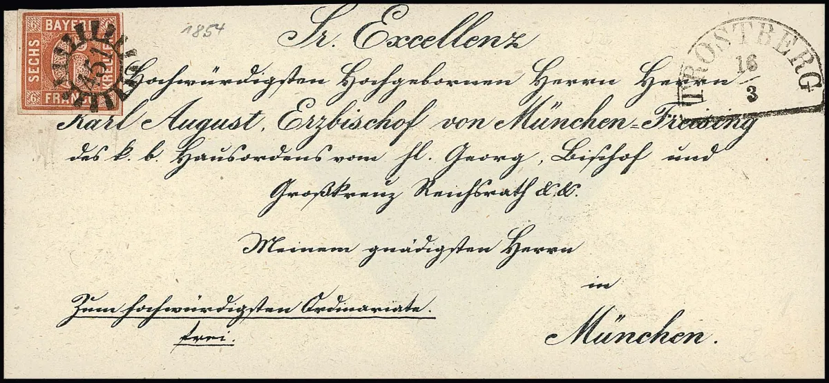 6 Kr. brown on cabinet bishop's letter with gMR "451" and HK "Trostberg"