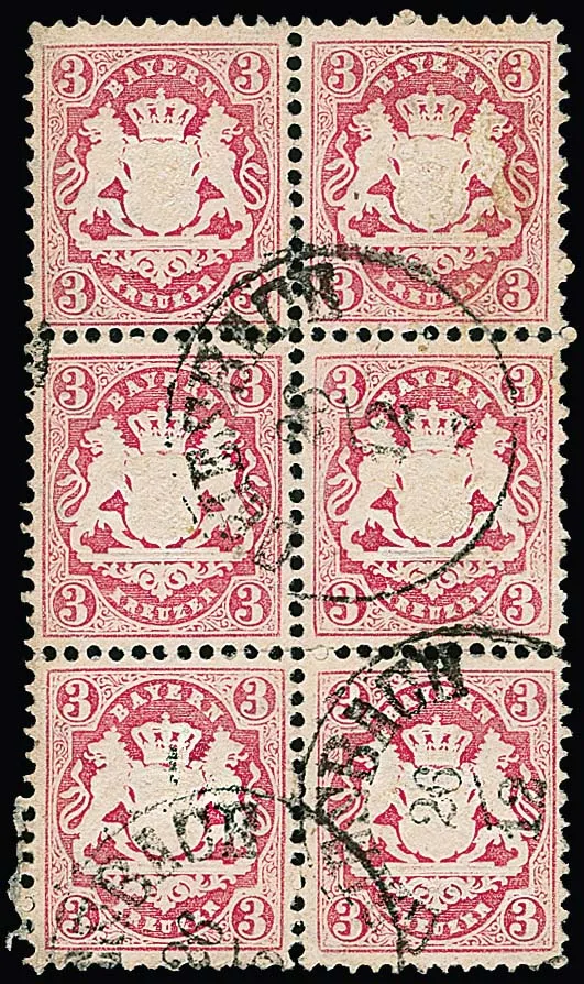 3 Kr. pink, vertical block of six with cancel K1 "Griesbach", slightly separated and lower left stamp with crease marks. From the "wide wave" issue a…