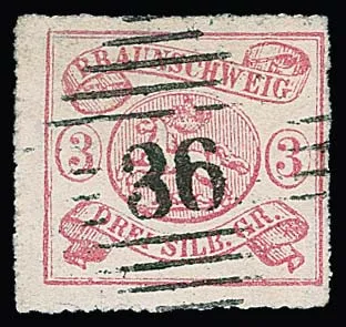 3 Sgr. lilac pink, cabinet piece with clear and centred NS "36" (Salder, thin bars), signed Lange. Mi. 650,-