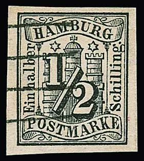 1/2 Sch. noir, pièce de luxe aux marges larges et régulières, cachet quatre traits net et fin, signé multiple et certificat Lange. Mi. 750,-