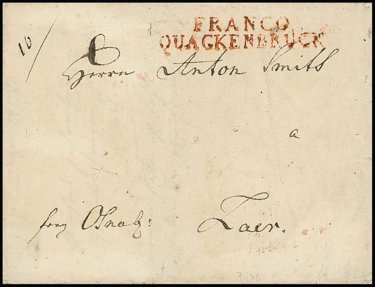 "Quackenbrück", 1808, 27.8., duidelijke Westfaalse L2 "FRANCO QUACKENBRUCK" op kabinetbrief "frey Osnabr." naar Laer, een grote zeldzaamheid uit de…