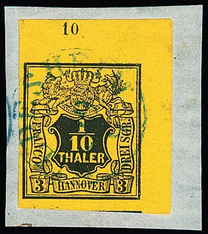 1/10 Th. schw./gelb, große rechte obere Bogenecke auf Kabinettbriefstück mit K1 von Hildesheim, Fotoexp. Berger