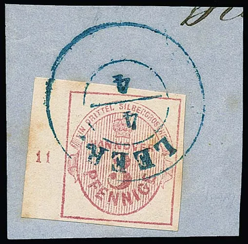 3 Pfge. rose, wide margins, at left sheet margin with row number "11", on magnificent original piece with full K2 "Leer", signed Köhler, Pfenninger