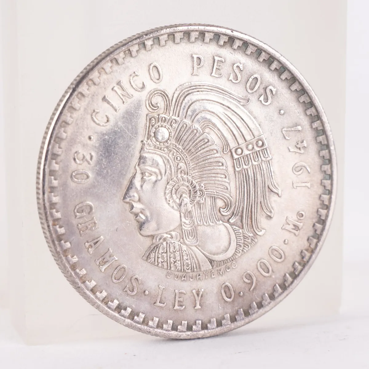 5 Pesos Mexico 1947 - 30g, 900 zilver - geribbelde rand, diameter ca. 40mm