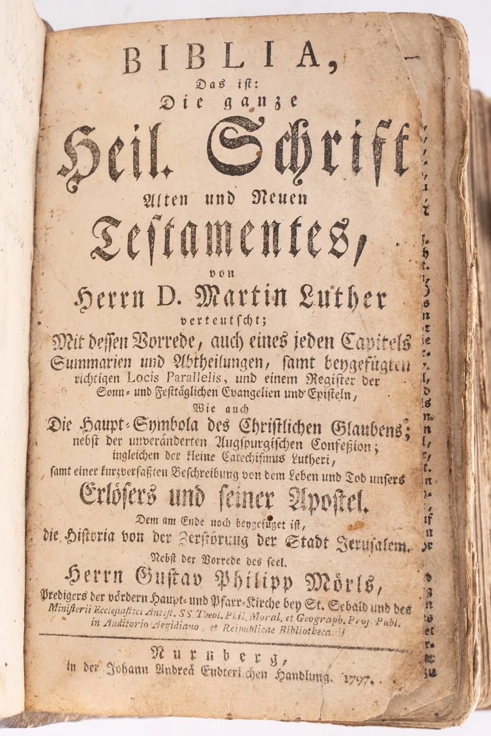 Biblia... Nuremberg Johann Andrea Endter 1793, reliure en cuir estampée, bon état imparfait.