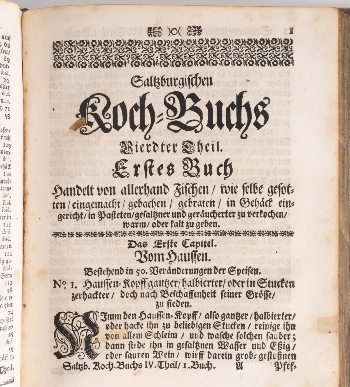 Salzburg Cookbook, 18th c., fragmentary condition, original embossed leather binding, frontispiece missing, book block…