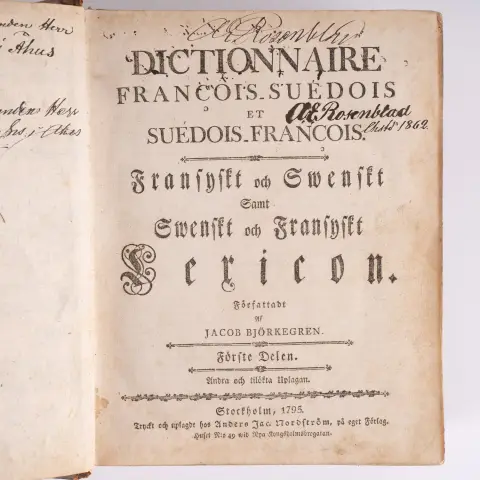 Très ancien dictionnaire, publié à Stockholm en 1795, François - Suédois et Suédois - François (= français - suédois …