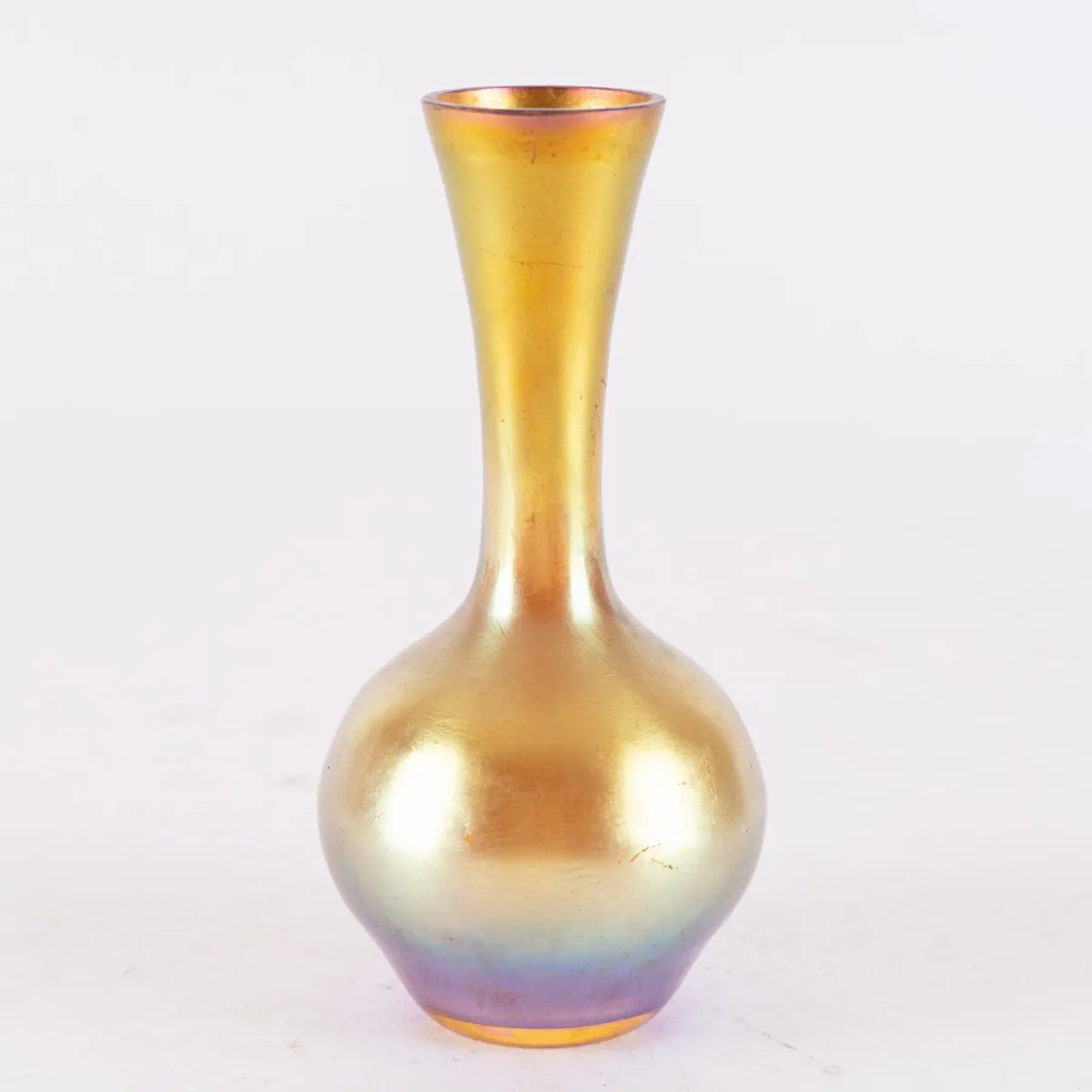 Vase de table décoratif, base polie, hauteur env. 14 cm, verre irisé, dégradé jaune-vert-violet