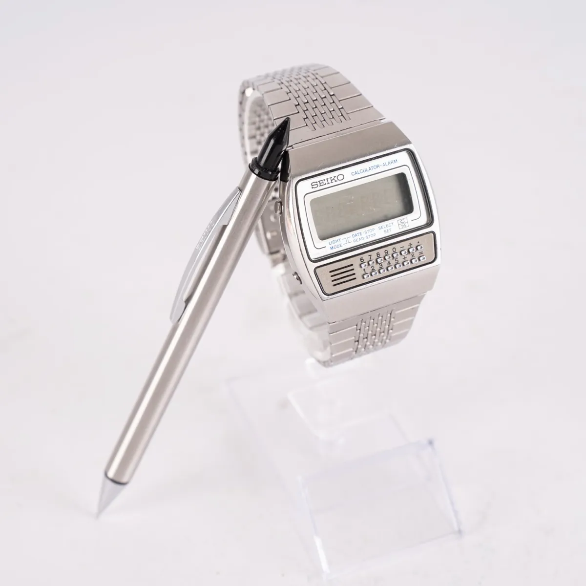SEIKO CALCULATOR - ALARM - Men's wristwatch, steel, link bracelet with folding clasp, with original stylus…
