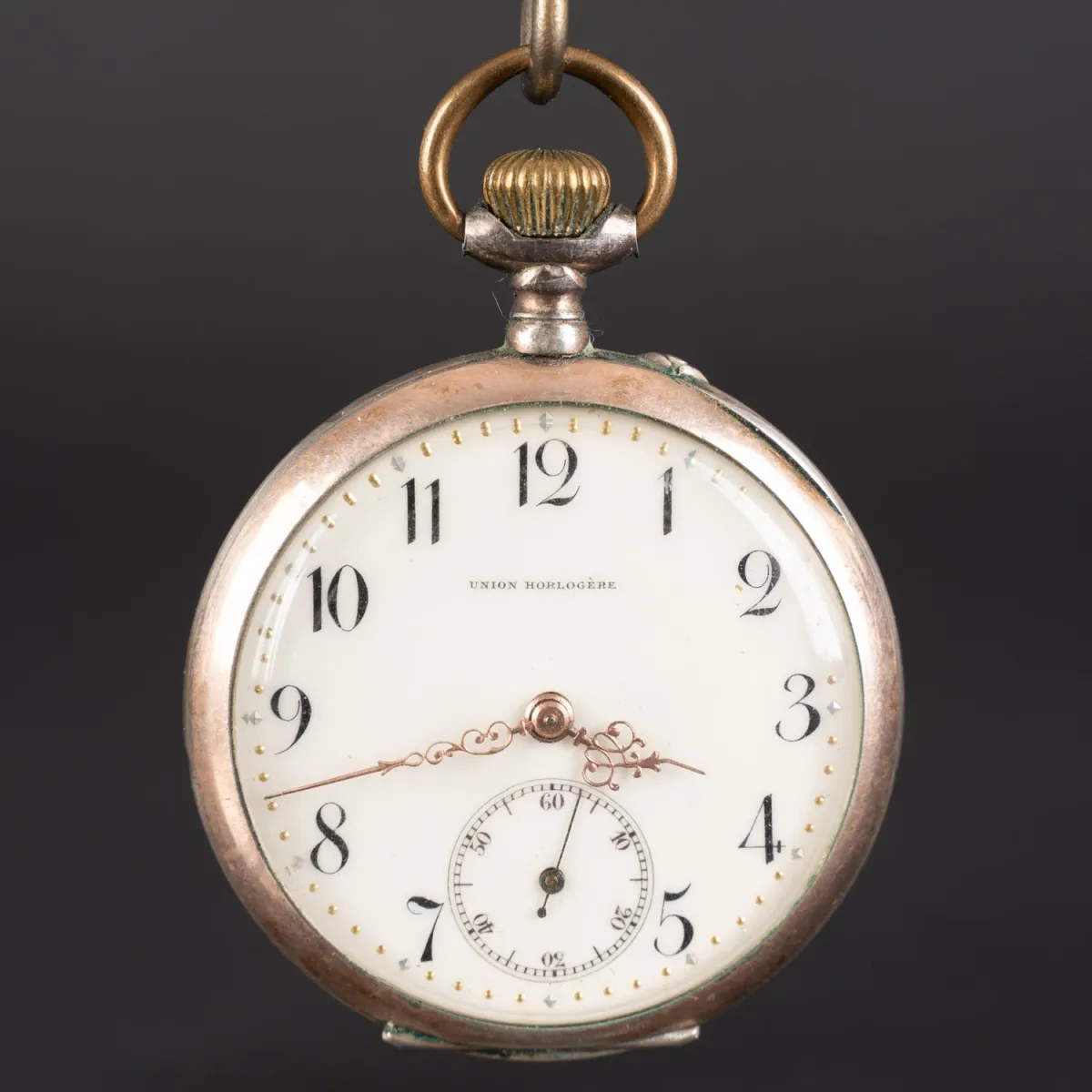 Union Horiogere - Open-face men's pocket watch circa 1920, 800 silver case, diameter approx. 48mm, service recommended.