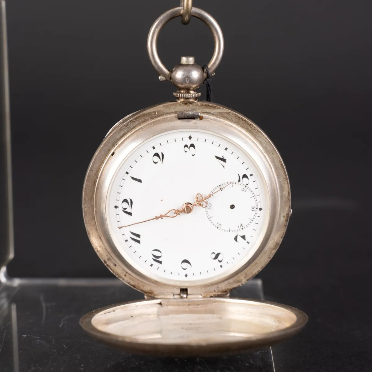 Large heavy savonnette men's pocket watch made for the Russian market, circa 1900, untested mechanical movement.