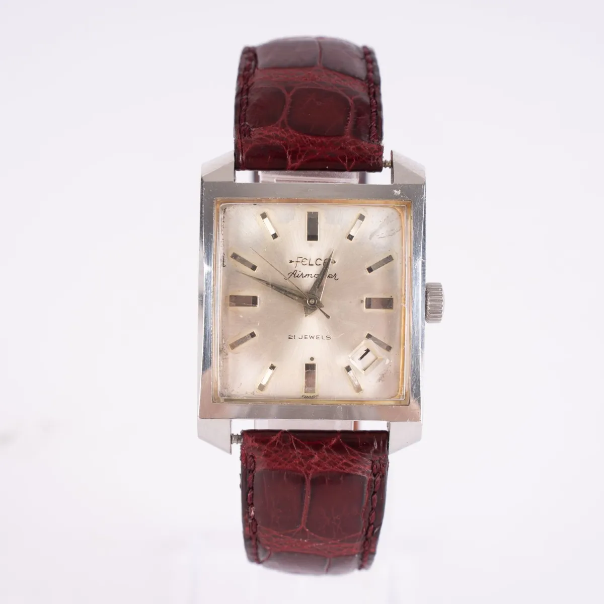 FELCA - Airmaster men's wristwatch, mid-20th century, slightly domed rectangular steel case, dial with inde…