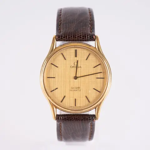OMEGA DE VILLE, Pánské náramkové hodinky quartz, pozlacená ocel, luneta ulomená, nevyzkoušeno, průměr pouzdra cca 33mm, …