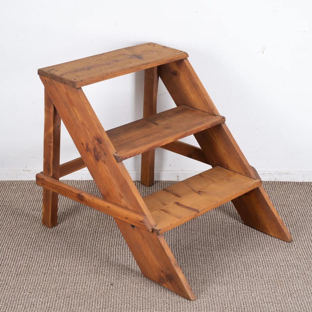 Antique 3-step staircase, solid softwood, from a farmhouse, German 19th/20th century, approx. 73 x 71 x 93 cm