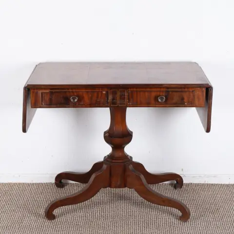 Table console antique déplaçable, Biedermeier nord-allemand, 2e tiers du 19e siècle, acajou massif et plaqué. Latéral...