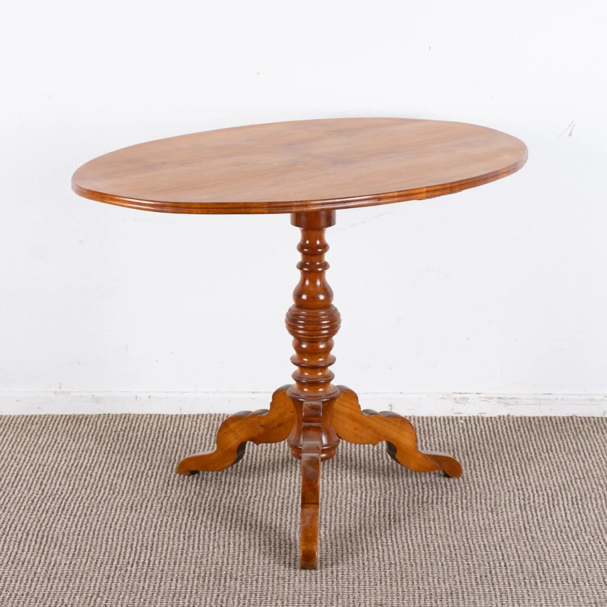 Antique oval salon table, cherry, historicism, late 19th c., restored, good condition