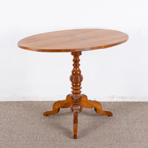 Table de salon ovale ancienne, merisier, historicisme, fin 19e s., restaurée, bel état