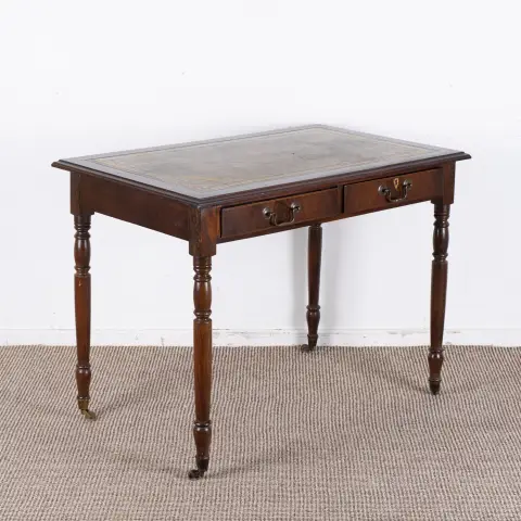 Petit bureau, acajou, Angleterre 19e s., table de bibliothèque autoportante avec 2 tiroirs