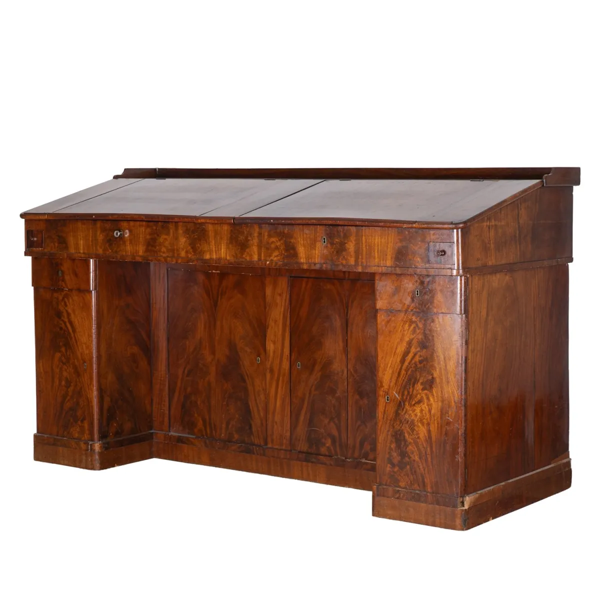 Kontor desk, very large double standing desk, Biedermeier, German circa 1830/40, solid mahogany