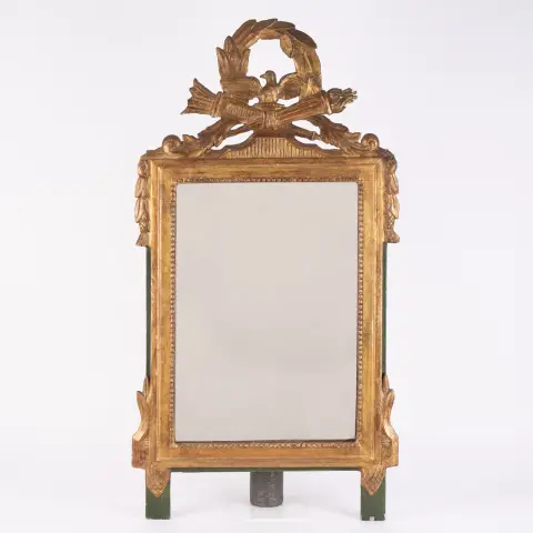 Antické zrcadlo Ludvík XVI., Francie kolem 1780, částečně štukovaný dřevěný rám, dobře zachované zlacení, doplněno...