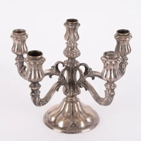Candélabre de table à 5 branches, argent 835, pied fondu, forme baroque, hauteur env. 21 cm, diamètre…