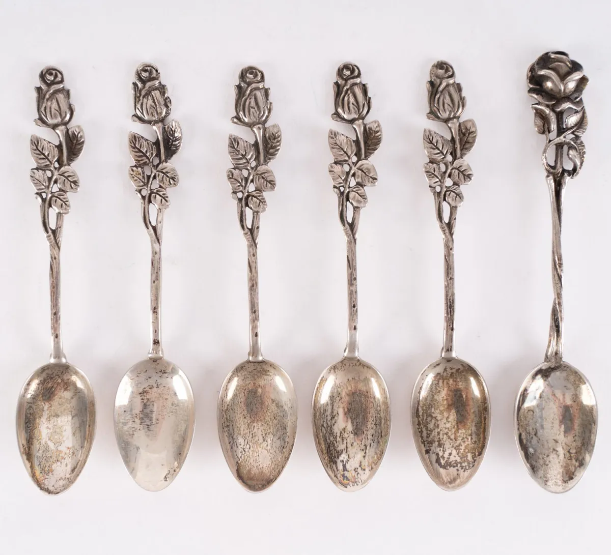 Set of 6 mocha spoons, 800 silver, Hildesheimer Rose pattern, approx. 38g, length approx. 9 cm each.