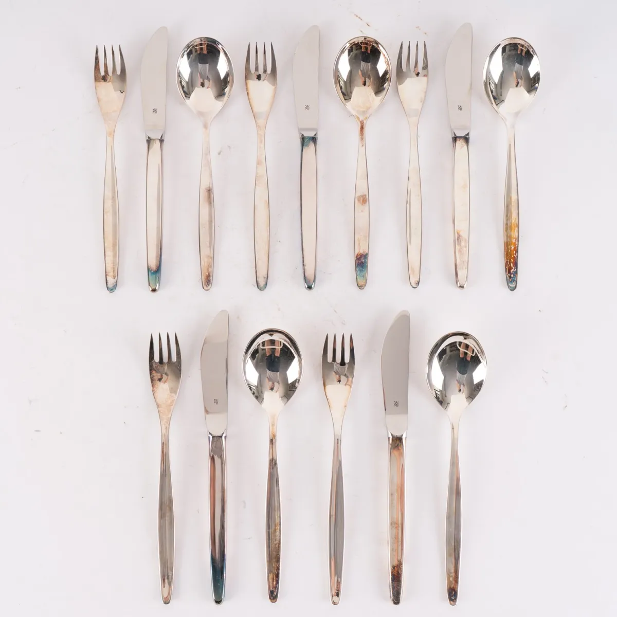 15-piece menu cutlery set for 5 people, 925 sterling silver by WMF, very plain design. Consisting of…