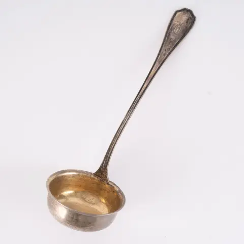 Velká těžká polévková naběračka, masivní stříbro 800, délka cca 35 cm, cca 234g