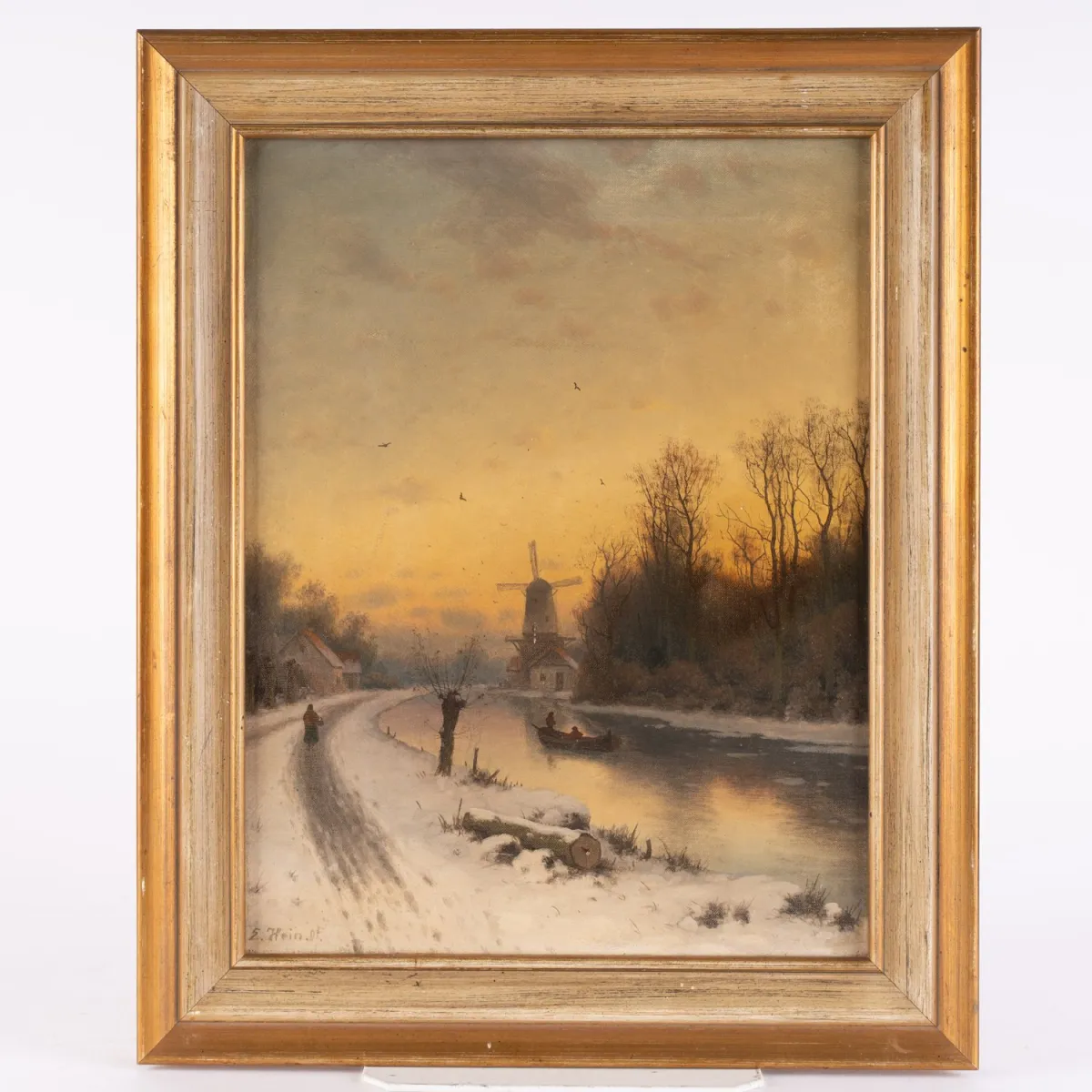 Winterlandschap met figuren, sfeervolle scène, klein formaat schilderij, olieverf op doek, ca. 35,5…