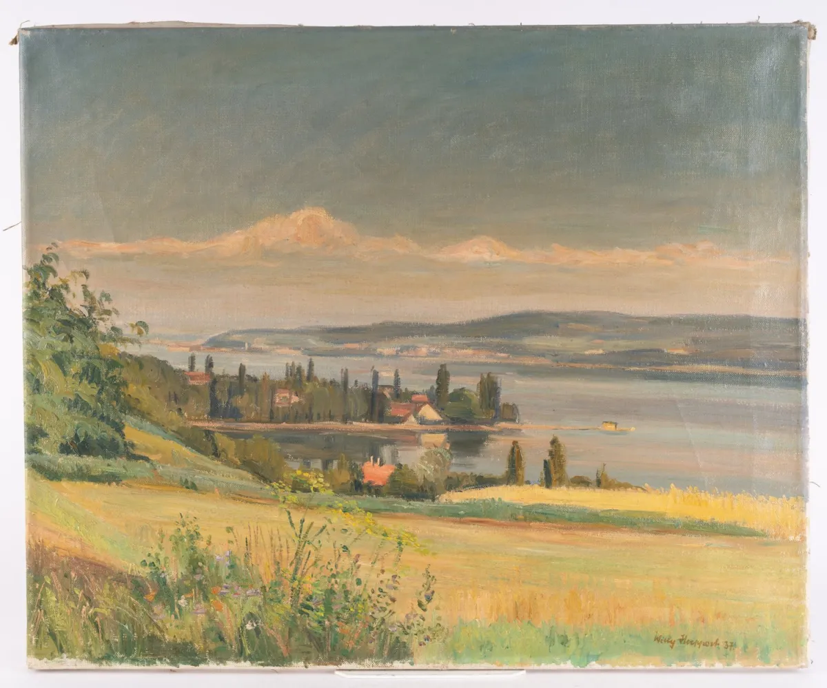 Am Untersee (Bodamské jezero) - obraz, olej na plátně, cca 54 x 66 cm, podepsáno a datováno vpravo dole a na rubu