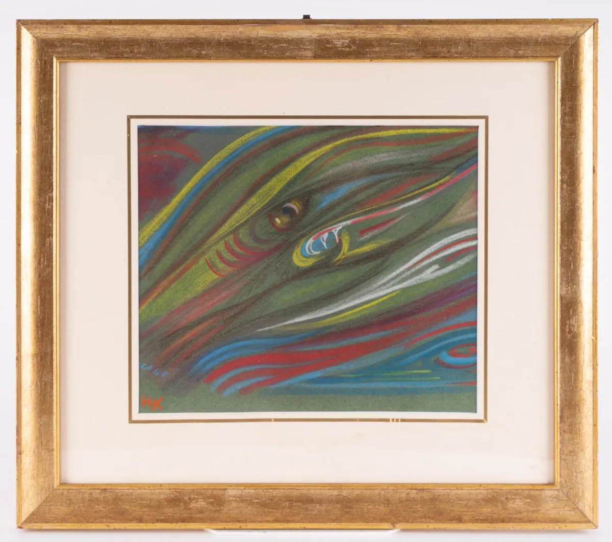 Untitled - chalk drawing framed behind glass in mat, visible sheet size approx. 23.5 x 28 cm, monogram lower left…