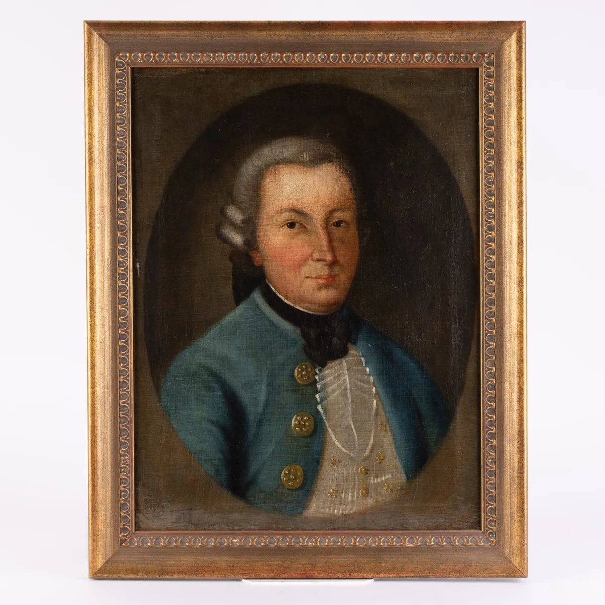 Herrenporträt des 18. Jhd., Gemälde Öl auf Leinwand, Bildmaß ca. 60 x 45 cm, unsigniert. Ursprünglich ovaler Bildausschn…