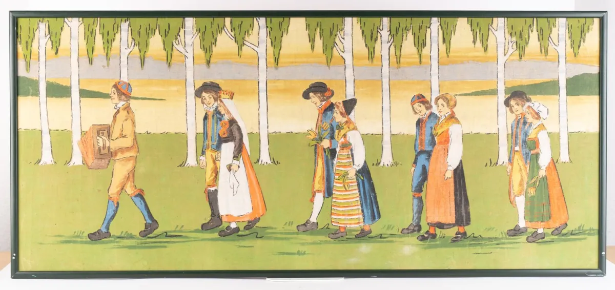Estonian costume group, oil on canvas, mounted on particle board, Baltic region 1st third 20th century, clear image size approx.…