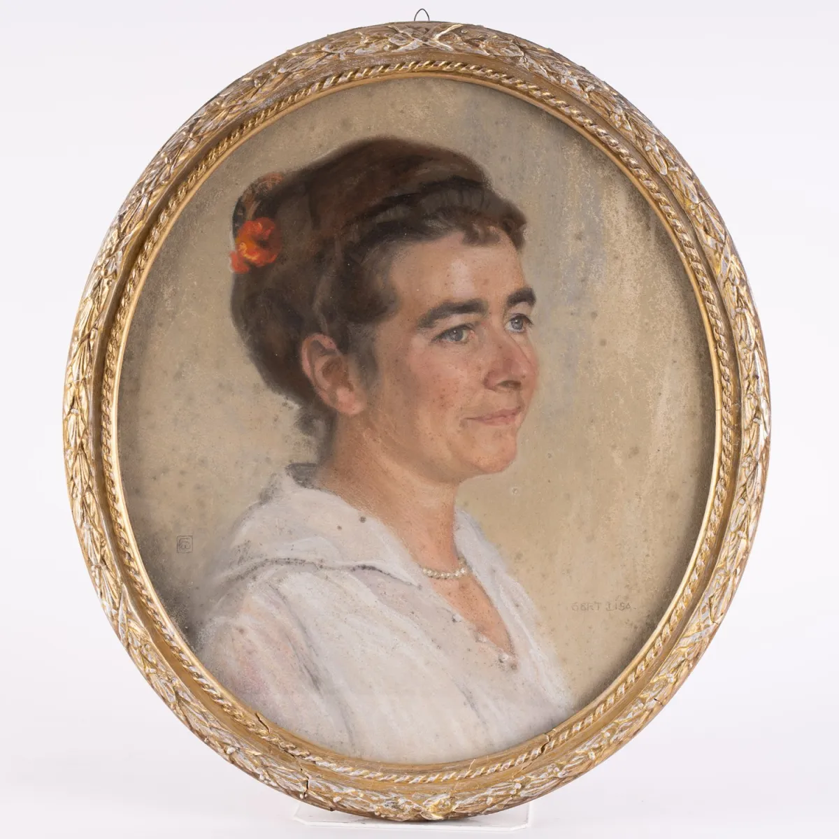 Porträt der Gertrud von Joeden. Pastell-Kreide-Zeichnung, hinter Glas gerahmt. Brustbildnis einer attraktiven jungen Fra…
