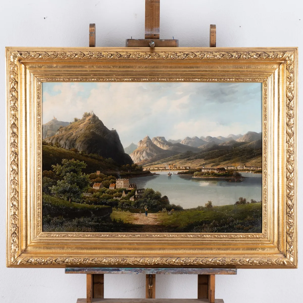 Partie bei Bacharach am Rhein mit Blick auf Kloster Nonnenwerth , großformatiges Gemälde Öl auf Leinwand, ca. 67 x 96 cm…