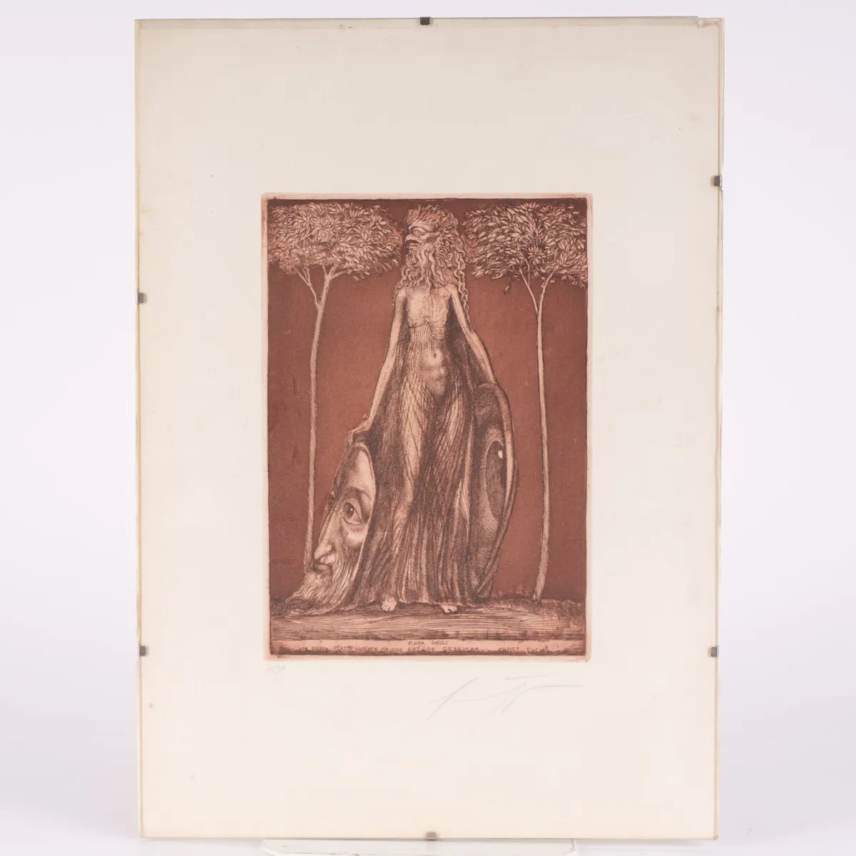 FLORA OKKULI - kleurets van Ernst Fuchs (1930 - 2015) achter glas ingelijst, Ex No. 7191 uit een oplage van 10.000…