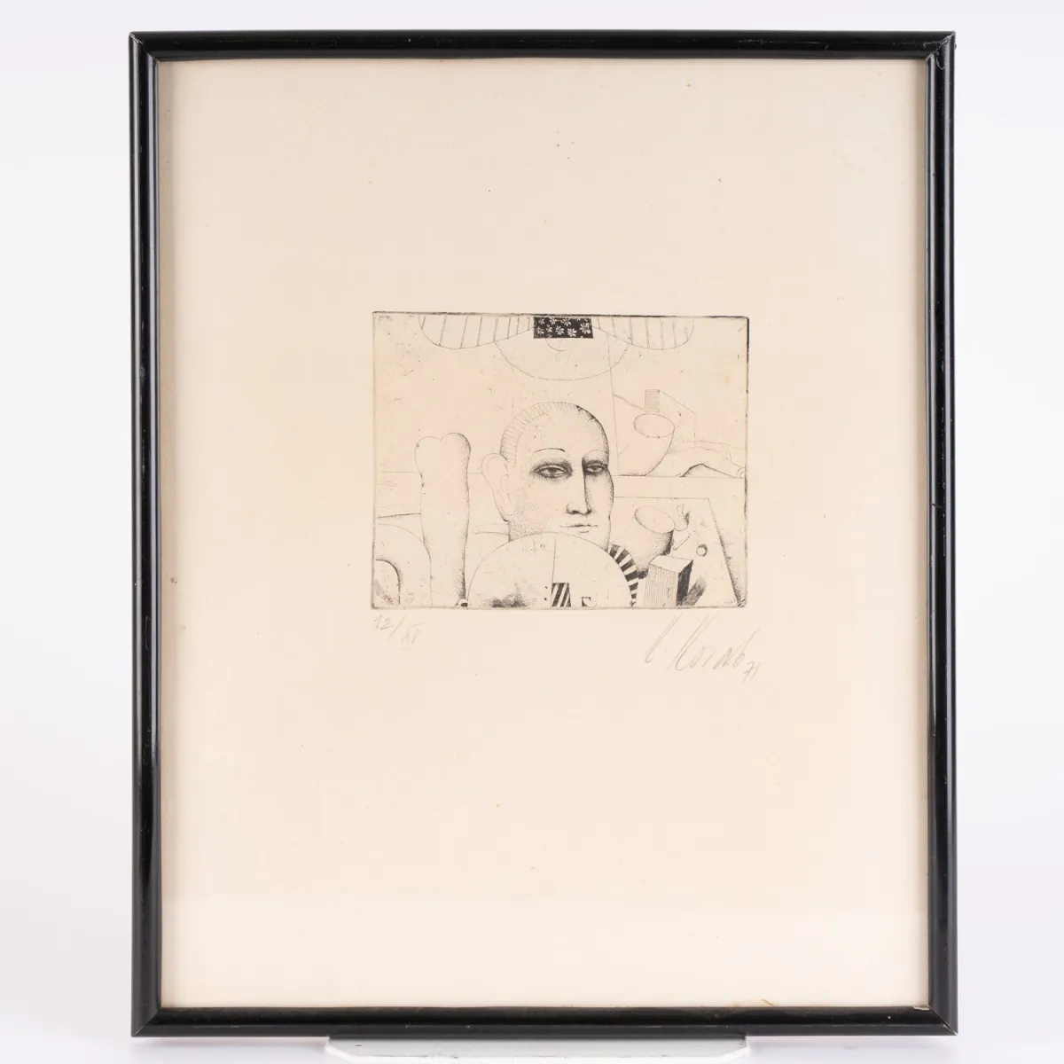 Gaukler, small-format, multiple, limited edition etching, framed under glass, by Austrian artist Karl Korab