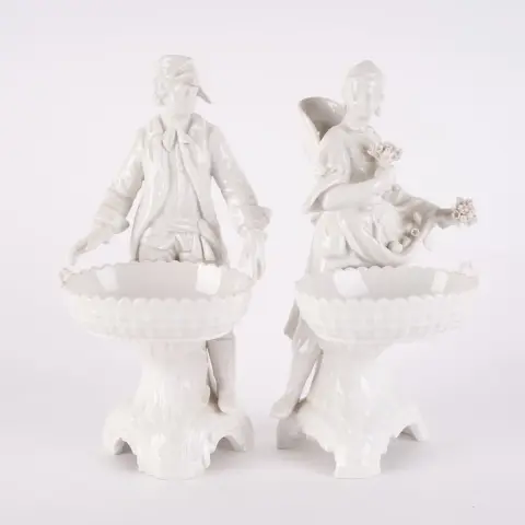 Pár markytánek - figurky z bílého porcelánu KPM-Berlin, výška cca 23 cm každá, částečně odštípnuté, jinak velmi pěkný stav…