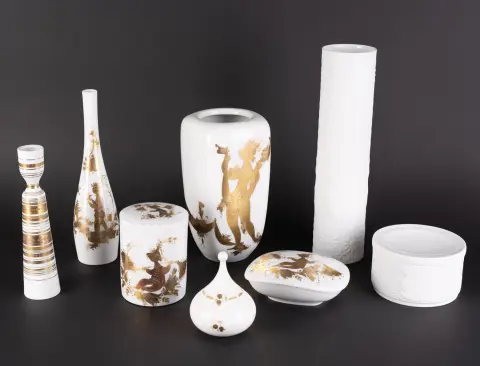 8dílná sbírka různých předmětů z bílého porcelánu podle návrhů Björna Wiinblada, provedení Rosenthal, 6x s ...